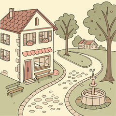 Charming French Village Illustration