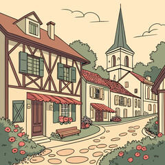 Charming French Village Illustration