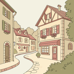 Charming French Village Illustration