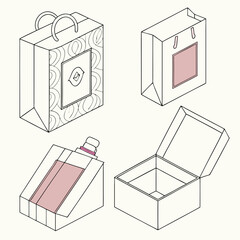 Set of Perfume Packaging Box Vector Templates in Various Shapes and Sizes, Customizable for Different Fragrance Types and Branding, Ready for Print and Mockups.