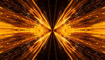 Fototapeta premium Abstract golden light streaks radiating from the center creating a dynamic and energetic background perfect for presentations and digital art