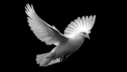 Serene White Dove Soaring Against Black Background With Clipping Path, Symbolizing Freedom And International Day Of Peace Celebration
