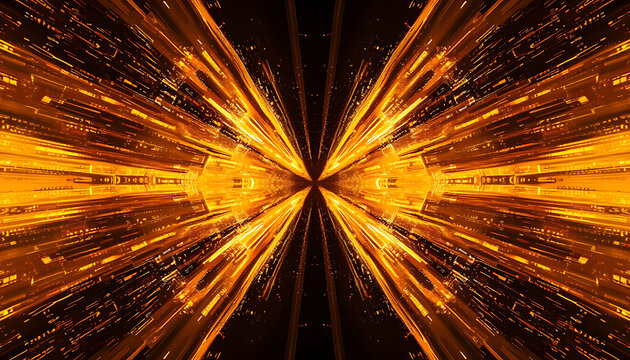 Abstract golden light streaks radiating from the center creating a dynamic and energetic background perfect for presentations and digital art
