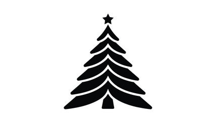Obraz premium A stylized black silhouette of a christmas tree with layered branches and a star on top perfect for holiday design elements silhouette