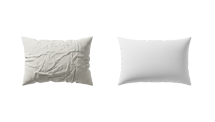 Soft white cushion pair, bed pillow collection isolated on transparent background
