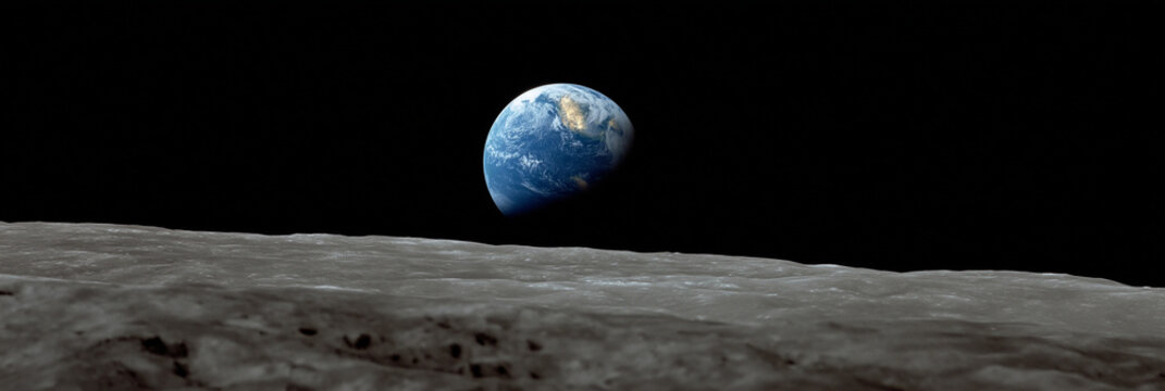 This breathtaking image taken from the Moon's surface shows Earth hanging in the vastness of space, offering a humbling perspective on our planet amidst the cosmos.