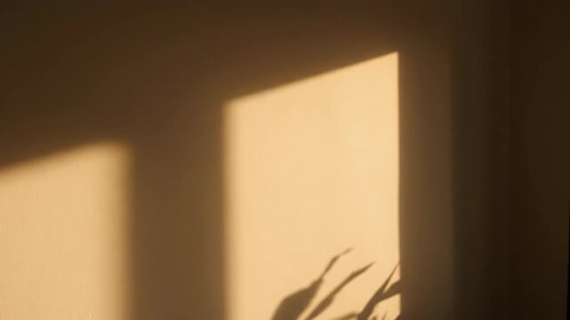 Warm Light and Shadow on Wall - A beige wall is illuminated by strong, warm sunlight, casting sharp shadows.