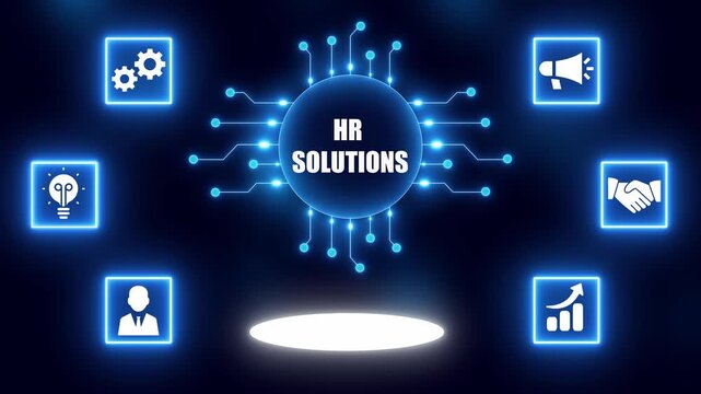 HR solutions concept with interconnected icons and central text HR solutions human resources