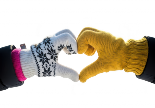 Hands in gloves forming a heart shape isolated on transparent background