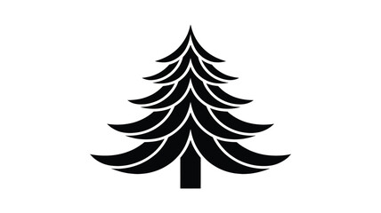 Fototapeta premium A stylized black silhouette of a christmas tree with layered branches against a white background representing winter and holiday season