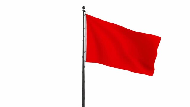 Red Flag Waving on Pole - A bright red flag waves gently in the wind on a black flagpole, set against a clean white background. The video is simple and clear, focusing on the flag as the main subject.