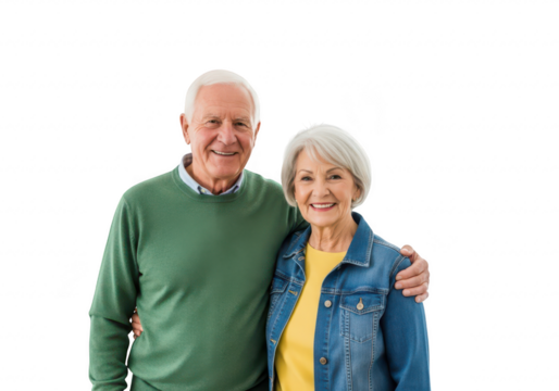 Elderly couple smiling and embracing, isolated on transparent background - Powered by Adobe