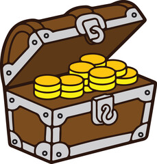 A box full of many gold coins vector image