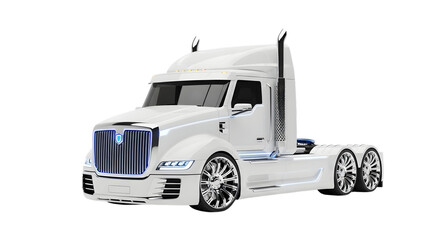 White semi truck tractor unit isolated on transparent background