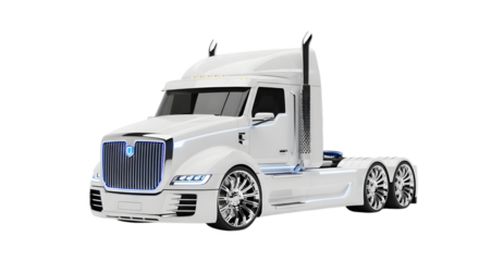White semi truck tractor unit isolated on transparent background
