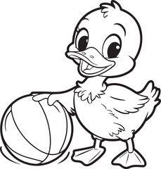 Cute cartoon duck playing with a ball 
