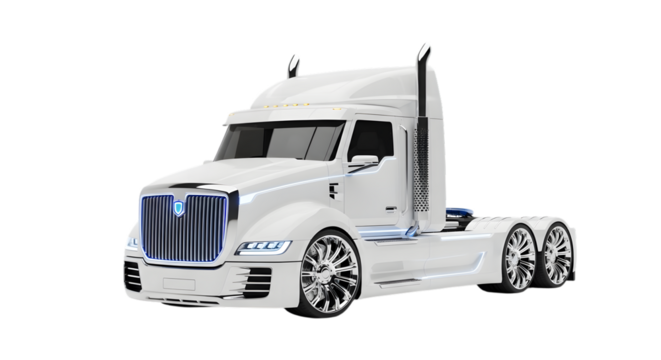 White semi truck tractor unit isolated on transparent background