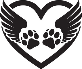 Heart with angel wings and paw prints pet memorial & animal love symbol
