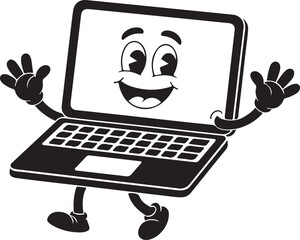 Happy cartoon laptop mascot fun tech character for websites, apps & marketing