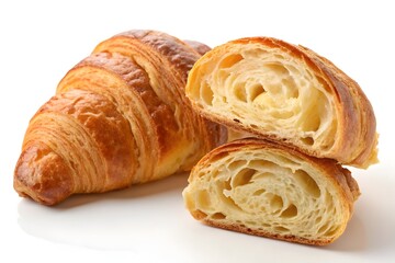 Golden Flaky Croissant and a Half Isolated on White