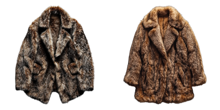 Two stylish, warm fur coats against a blurred background, a symbol of luxury and comfort