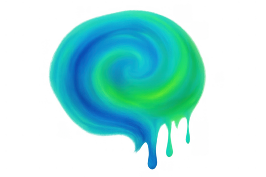 Swirling blue and green paint forming a melting global shape representing climate change, on transparent background - Powered by Adobe
