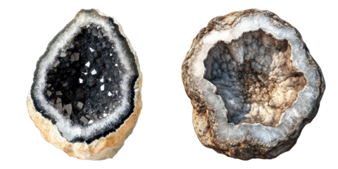 Two geodes showcasing their beautiful crystal formations 