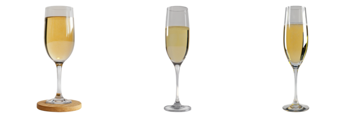 Three elegant champagne flutes filled with sparkling champagne, ready for a celebratory toast. The light catches the effervescence