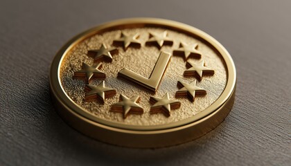 Gold Recommended Stamp Sticker Featuring Stars And A Check Mark. Enhance Your Stamping Experience With This Striking Gold Sticker Embellished With Stars.