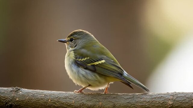 Delicate Ruby-crowned Kinglet Preening on a Branch in Natural Sunlight Displaying Unique Beauty