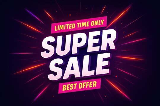 Super sale limited time only banner with glowing light streaks and bold typography design for marketing advertising promotion and ecommerce shopping discount offer