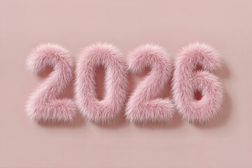 Fototapeta premium Minimal pink furry 2026 numbers, elegant pastel 3D typography for modern branding