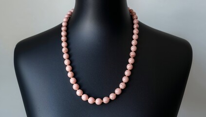 Rounded Beads A String of Rose Colored Orbs on a Dark, Smooth Surface.