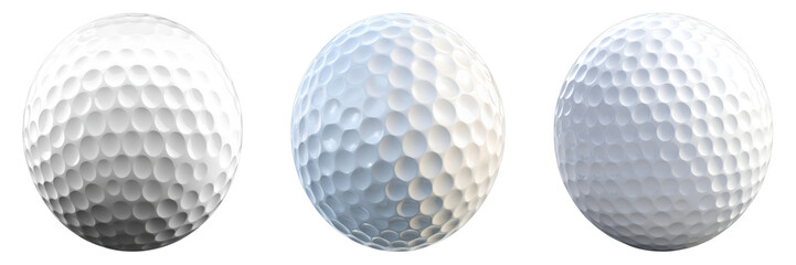 Three golf balls with different lighting, displaying the dimple pattern. Perfect for sports and leisure themes