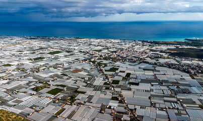 Vast greenhouse areas in the Demre district of Antalya. Greenhouse farming.