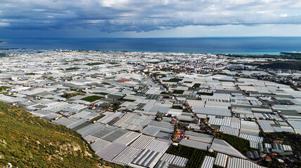 Vast greenhouse areas in the Demre district of Antalya. Greenhouse farming.