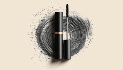 Circular Black Mascara Brush On White Ure, Showcasing A Swatch Of This Cosmetic Product With Excellent Coverage And Color Payoff.