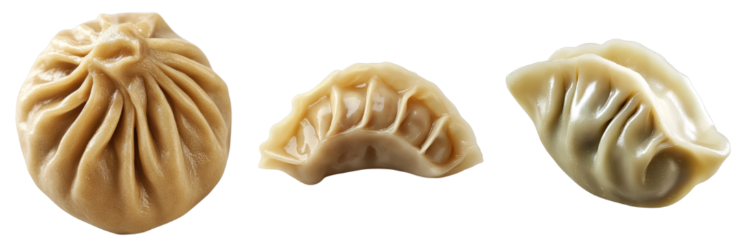 Delicious dumplings in different shapes, ready to be enjoyed. The textures and forms of these culinary delights are simply captivating.