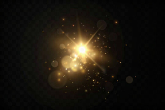Golden starburst light with radiant sparkles glowing highlight effect for festive design overlays