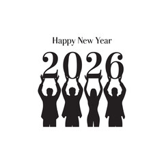 People Holding 2026 Typography | Happy New Year Celebration Silhouette Design