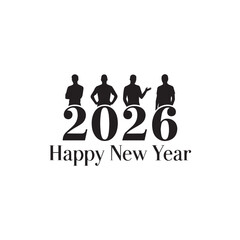 People Silhouette Standing in 2026 Typography | Happy New Year Minimal Design