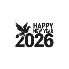 Happy New Year 2026 Typography with Flying Dove Silhouette | Peaceful Celebration Design