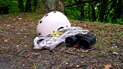 Adventure Mountain Rock Climbing Gear Safety Helmet Rope and Carabiners
