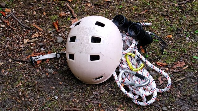 Adventure Mountain Rock Climbing Gear Safety Helmet Rope and Carabiners