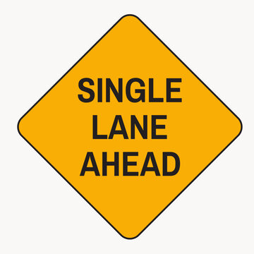 Single lane ahead warning sign isolated | Road construction yellow diamond safety symbol | MUTCD traffic control regulatory notification | Upcoming lane closure vector graphic