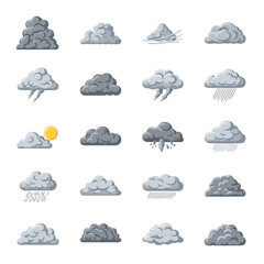 Cloud icon set graphic elements weather symbols design
