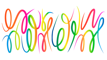 transparent Abstract Color Gradient Lines Pattern. Vector Wave 3D Graphic Shapes with Gradient. Organic Rainbow Wavy Ribbons. Set of Fun Kid Doodle Colour Gradation Lines - 1