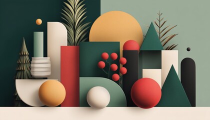 Festive Holiday Greeting Card Featuring Geometric Shapes And New Year'S Decorative Elements - Perfect For Christmas And New Year Celebrations.