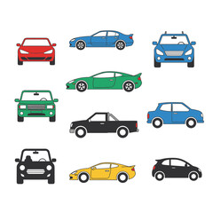 Collection of various colorful automobiles in a grid formation
