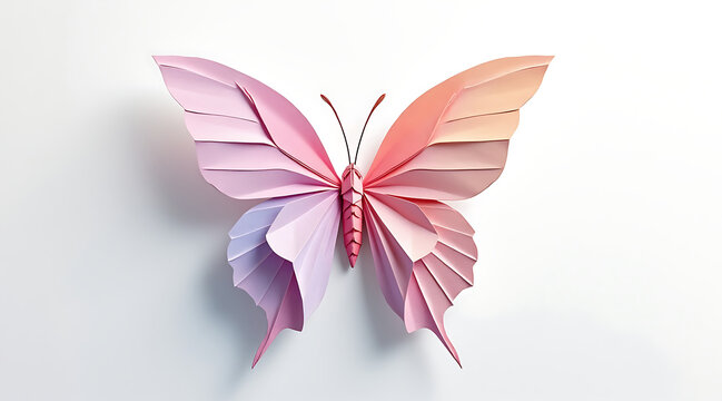 Delicate paper origami butterfly with soft geometric folds in pastel pink and purple shades, creating elegant and artistic design - Powered by Adobe